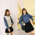 Flared-cuff Blouse / High-waist A-line Skirt / Cable Knit Vest / Set