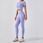 Set: Short-sleeve Sports Crop Top + Yoga Pants