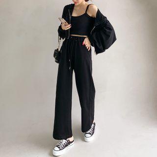 Set: Cropped Hoodie + Camisole Top + Wide-leg Pants