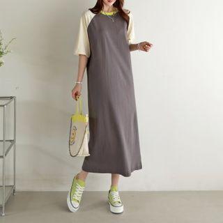 Contrast-raglan Neon-trim Long T-shirt Dress