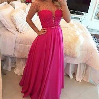 Paneled Cap Sleeve A-line Evening Gown