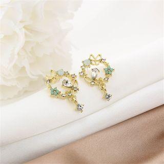 Flower Rhinestone Dangle Earring E1267-2 - 1 Pair - Gold - One Size