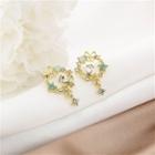 Flower Rhinestone Dangle Earring E1267-2 - 1 Pair - Gold - One Size