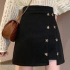 Embroidered High-waist Mini A-line Skirt
