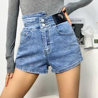 Asymmetrical High-waist Denim Hot Pants
