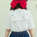 Sailor-collar Flower Embroidered Top