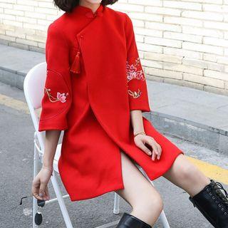 3/4-sleeve Embroidered Coat Dress