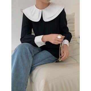 Double Collar Ribbed Blouse