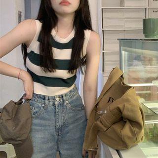 Striped Tank Top Stripes - Dark Green - One Size