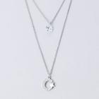 925 Sterling Silver Rhinestone Moon & Star Pendant Layered Necklace S925 Silver - Necklace - One Size