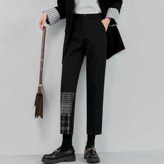 Plaid Panel Cropped Straight Leg Pants