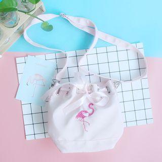 Flamingo Embroidered Bucket Bag