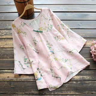 Long-sleeve Floral Print Cheongsam Top