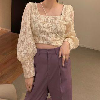 Long-sleeve Lace Blouse / Wide-leg Pants