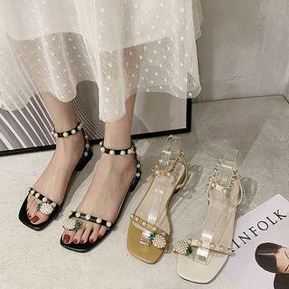 Faux Pearl Faux Leather Loop-toe Sandals