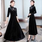 Long-sleeve Velvet Midi A-line Qipao Dress