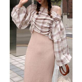 Shirred Plaid Top