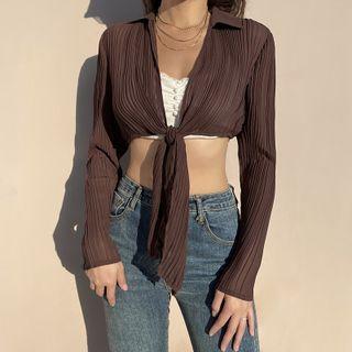 Rushed Tie-front Long Sleeve Shirt