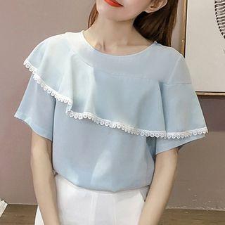 Ruffle Trim Short Sleeve Chiffon Top
