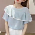 Ruffle Trim Short Sleeve Chiffon Top