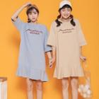 Elbow-sleeve Lettering A-line T-shirt Dress