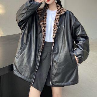 Reversible Leopard Print Fleece Zip-up Jacket