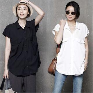 Dolman-sleeve Flap-pocket Shirt