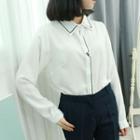 Contrast-trim Fly-front Blouse