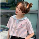 Sailor-collar Striped Short-sleeve T-shirt