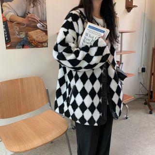 Argyle Button Jacket Black & White - One Size