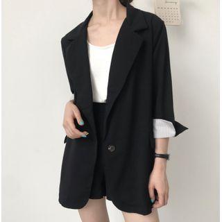 Set: Short-sleeve Double-breasted Blazer + Wide Leg Shorts
