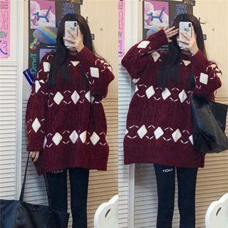 Argyle Sweater Argyle - Brown Red - One Size