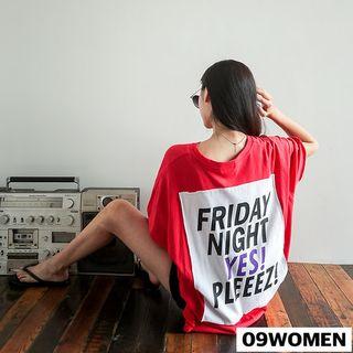 Plus Size Lettering-patch Cotton T-shirt