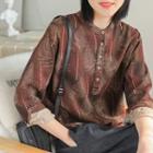 Long-sleeve Leaf Print Blouse