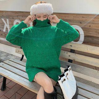 Long-sleeve Mock Neck Crochet Knit Top