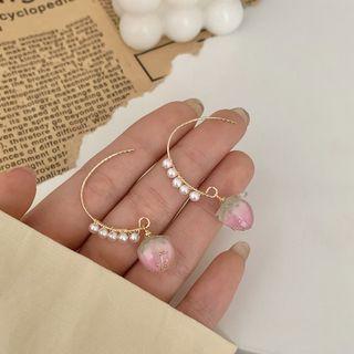 Strawberry Faux Pearl Alloy Dangle Earring 1 Pair - S925 Silver - Stud Earring - Pink - One Size