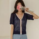 V-neck Piped Perforated Cardigan