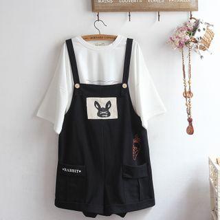 Elbow-sleeve Printed T-shirt / Wide-leg Jumper Shorts / Set