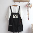 Elbow-sleeve Printed T-shirt / Wide-leg Jumper Shorts / Set