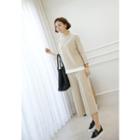 Set: Boatneck Layered-hem Top + Cropped Sweat Pants