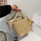 Faux Pearl Woven Hand Bag