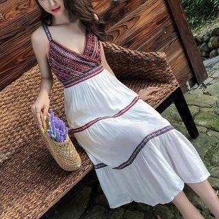 Sleeveless Print Panel Midi A-line Dress