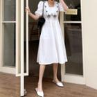 Flower-embroidered Chelsea-collar Long Dress