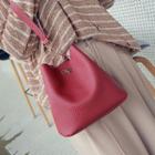 Faux-leather Mini Bucket Bag With 2 Strap & Pouch