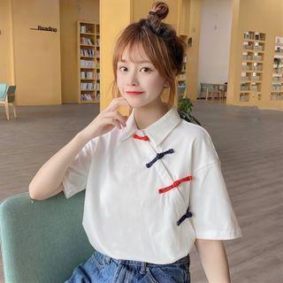 Short-sleeve Mandarin Collar Shirt White - One Size