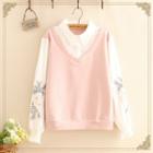 Flower Embroidered Mock Two-piece Long-sleeve Top