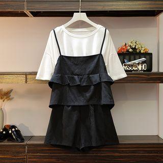 Set: Short-sleeve T-shirt + Strappy Top + Plain Short