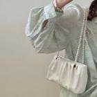 Faux Pearl Chain Strap Faux Leather Shoulder Bag White - One Size