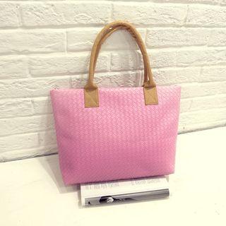 Woven Faux Leather Tote