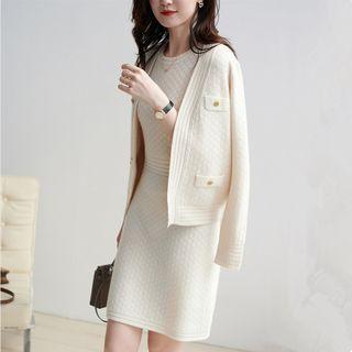 Set: Plain Cardigan + Sleeveless Sheath Dress